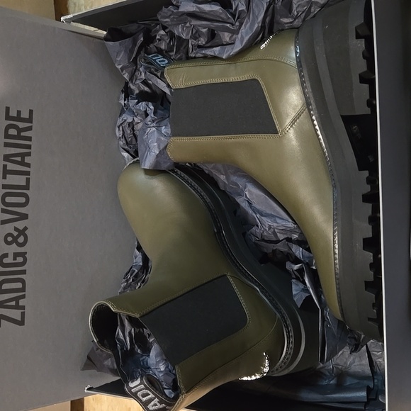 NWT Zadig and & Voltaire Ride Semy Shiny Chelsea Platform Boots Silver Wings - Picture 8 of 15